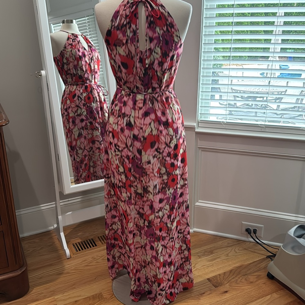 NWOT Maggy London Pink and Red Halter Maxi Dress - Picture 4 of 7